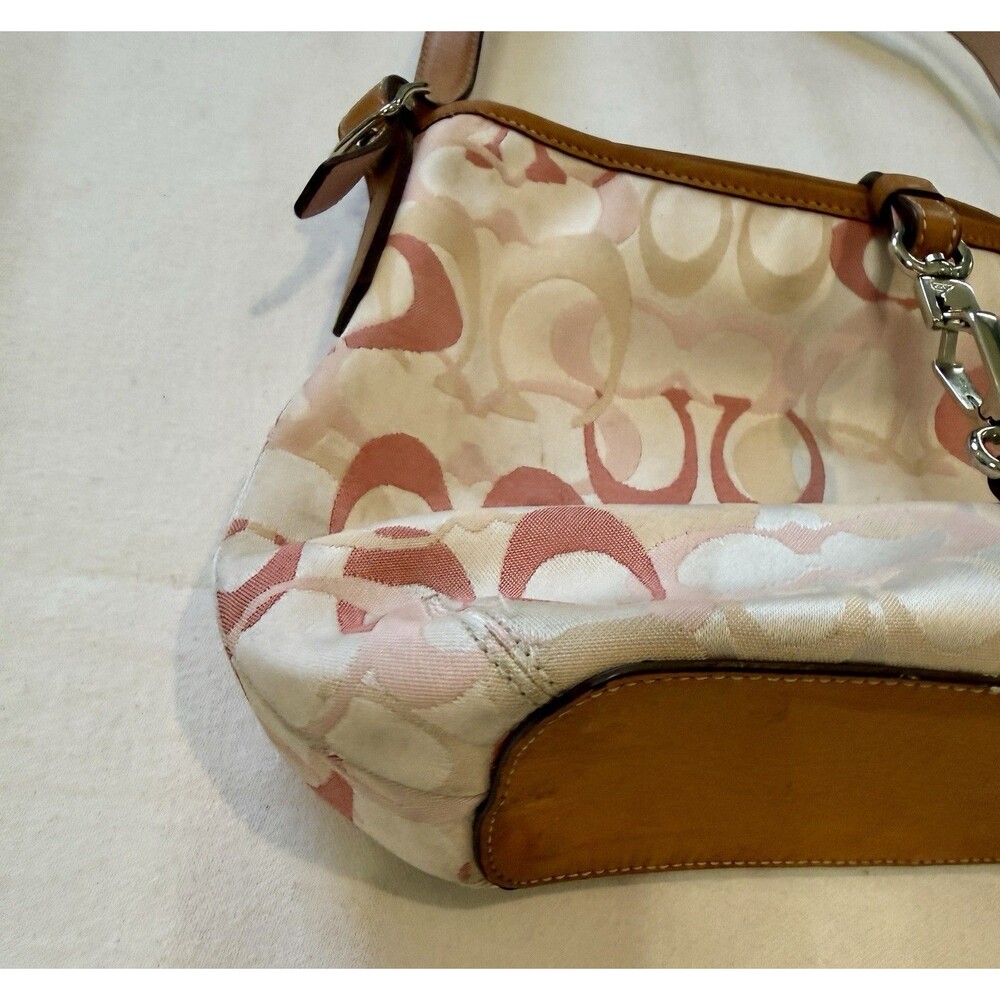 Coach Hamptons Optic Signature Clip Hobo Bag 7028 Pink Pastel Vintage Purse READ - Picture 14 of 16